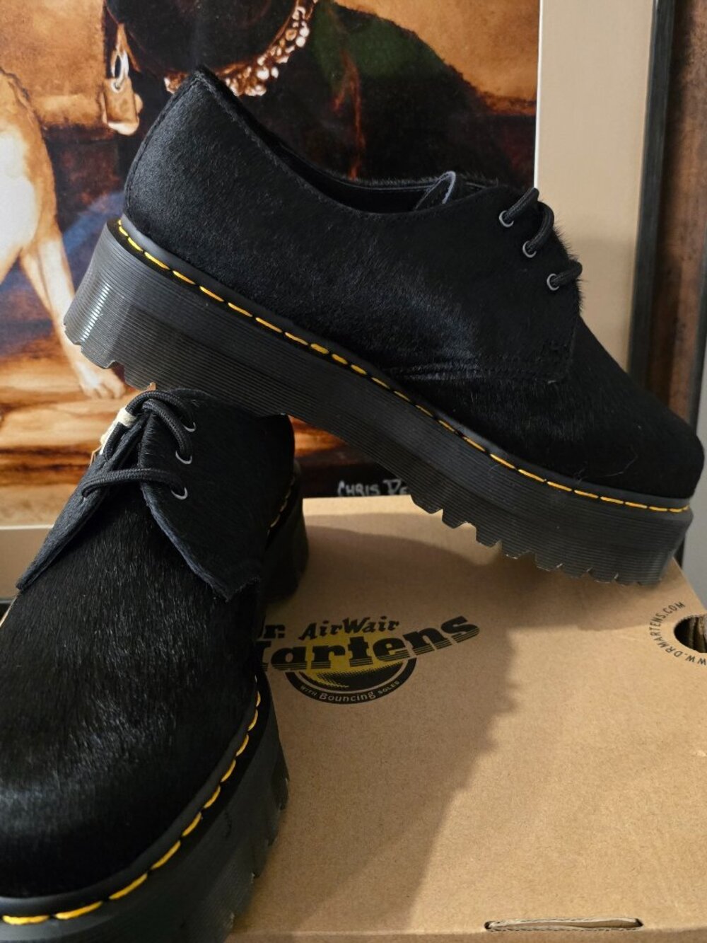 Dr. Martens Men's 1461 Quad Black Hair On Platform Oxford Shoes Size 10 US NEW